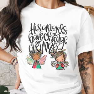 His Angels Have Charge Over Me Digital Download - Christian Quote Art, Cute Angel Girls PNG, Religious Nursery Decor, Scripture Faith Gift