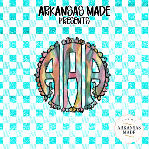 Teal Glitter Gingham A-Z Alpha, Watercolor Scalloped Monogram, Full Alphabet Digital Download, Sublimation DTF PNGs