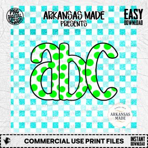 Green Polka Dot Alpha Set Digital Download | Preppy Gingham Checkerboard Letters PNG Bundle | Vibrant Summer Alphabet Font for DIY Crafts