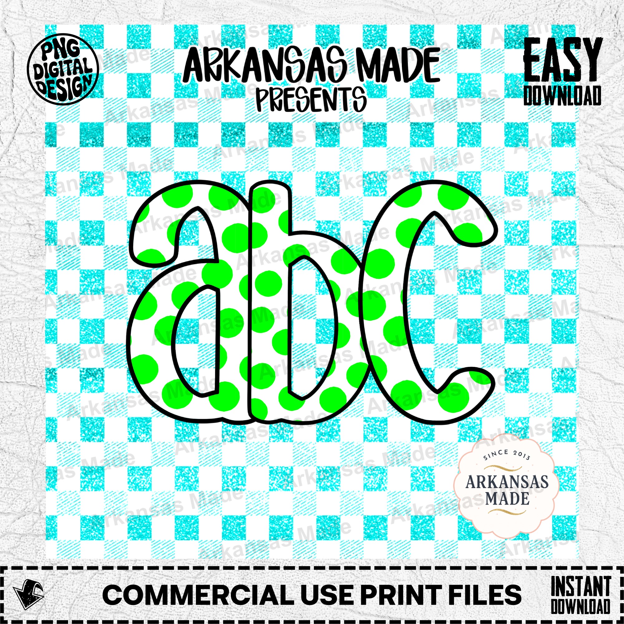 Green Polka Dot Alpha Set Digital Download | Preppy Gingham Checkerboard Letters PNG Bundle | Vibrant Summer Alphabet Font for DIY Crafts
