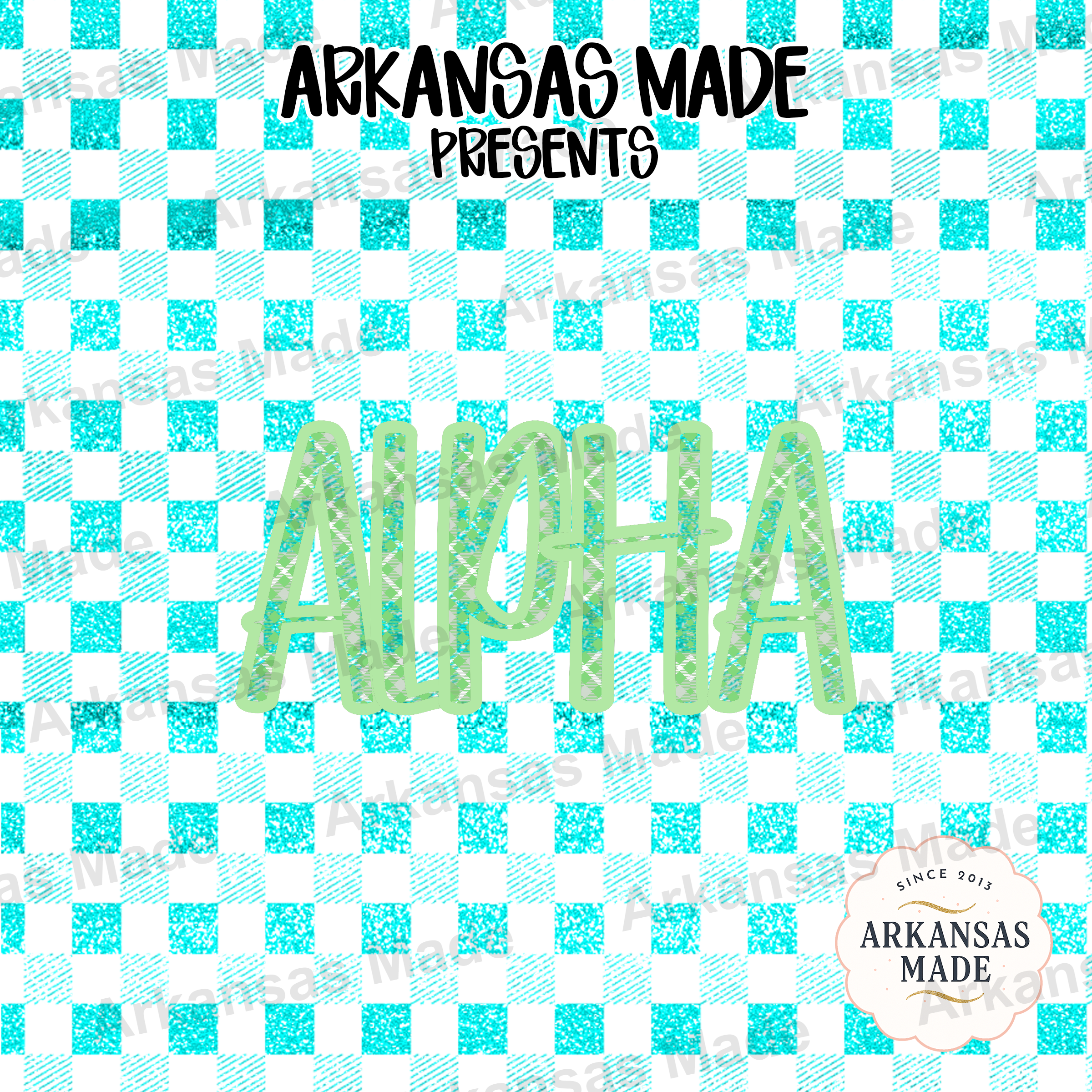 Green Plaid Alpha Sorority PNG Digital Download, Teal Glitter Gingham Checkered Collegiate Sublimation Design - Image 4
