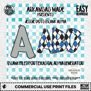 Jessie Dots Blank Alpha Digital Download Sublimation PNG, Texas Gal Alpha Generator Files, Custom Argyle Letters, Teal Gingham Background