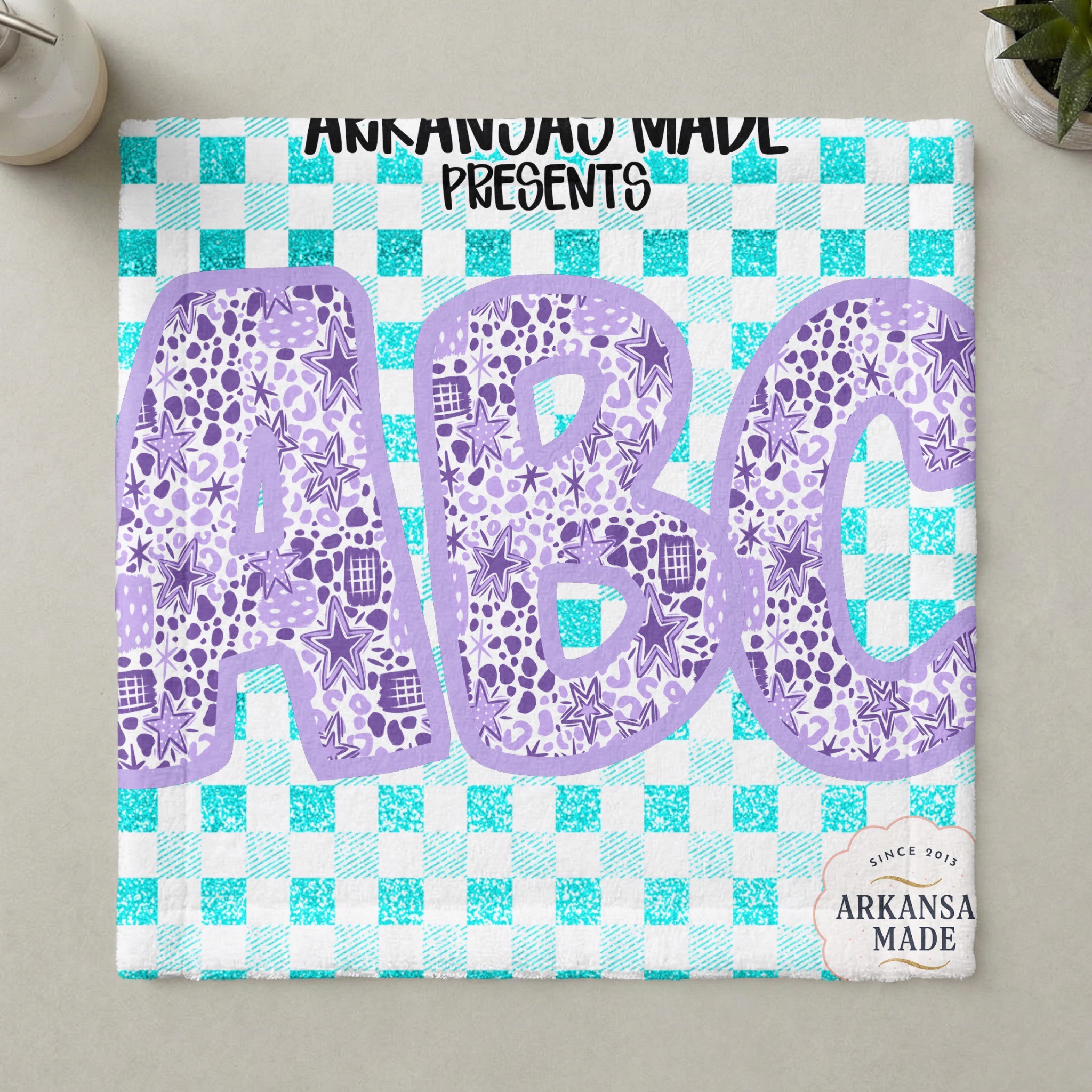 Purple Leopard Star Alphabet, Glitter Aqua Checkered Background, Digital Download Full A-Z Alpha, Sublimation DTF PNGs, Instant Art - Image 6