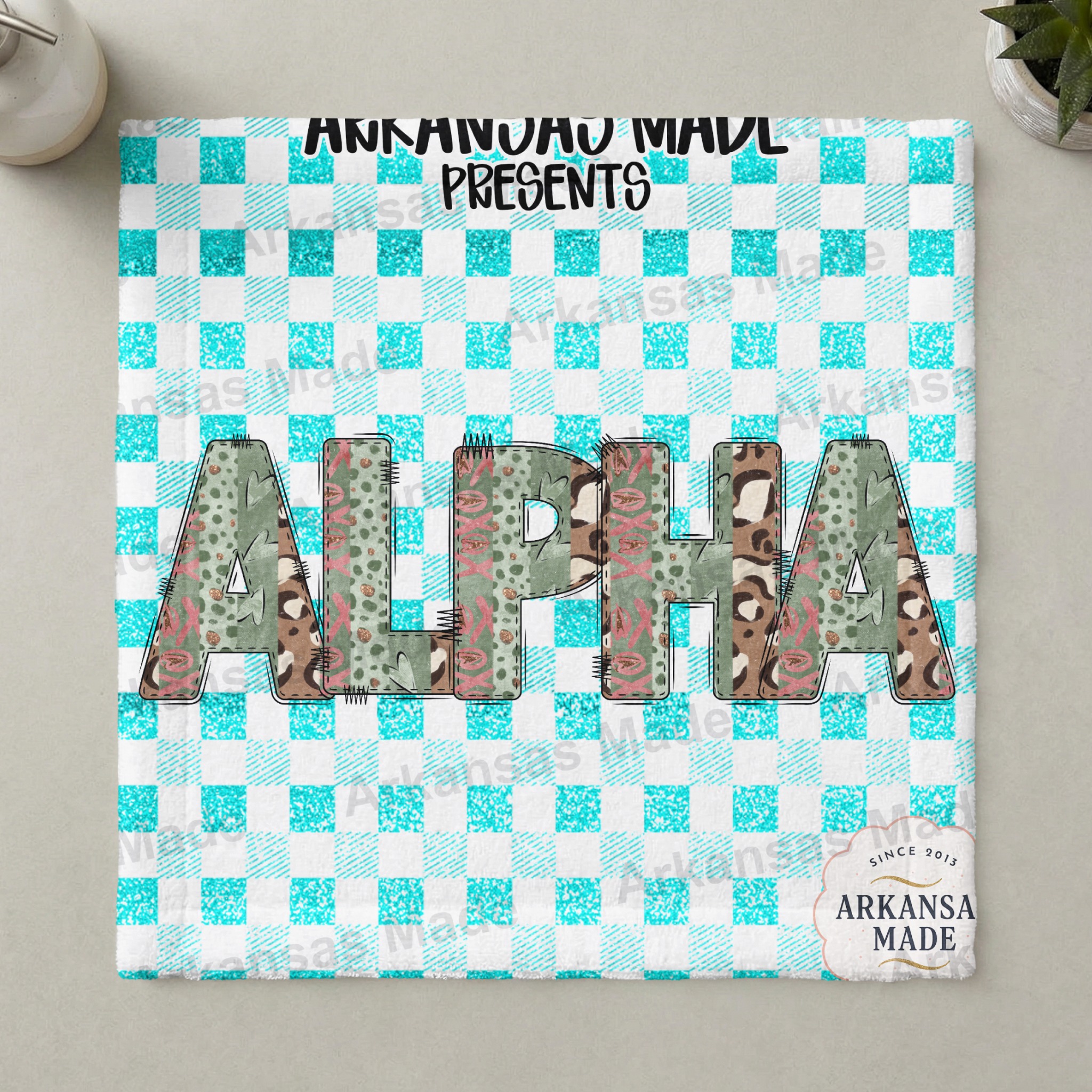 Alpha Letters Digital Download Set, Patchwork Letters PNG, Teal Buffalo Plaid, Sorority Alpha Girl Clipart, Trendy Graphic - Image 3