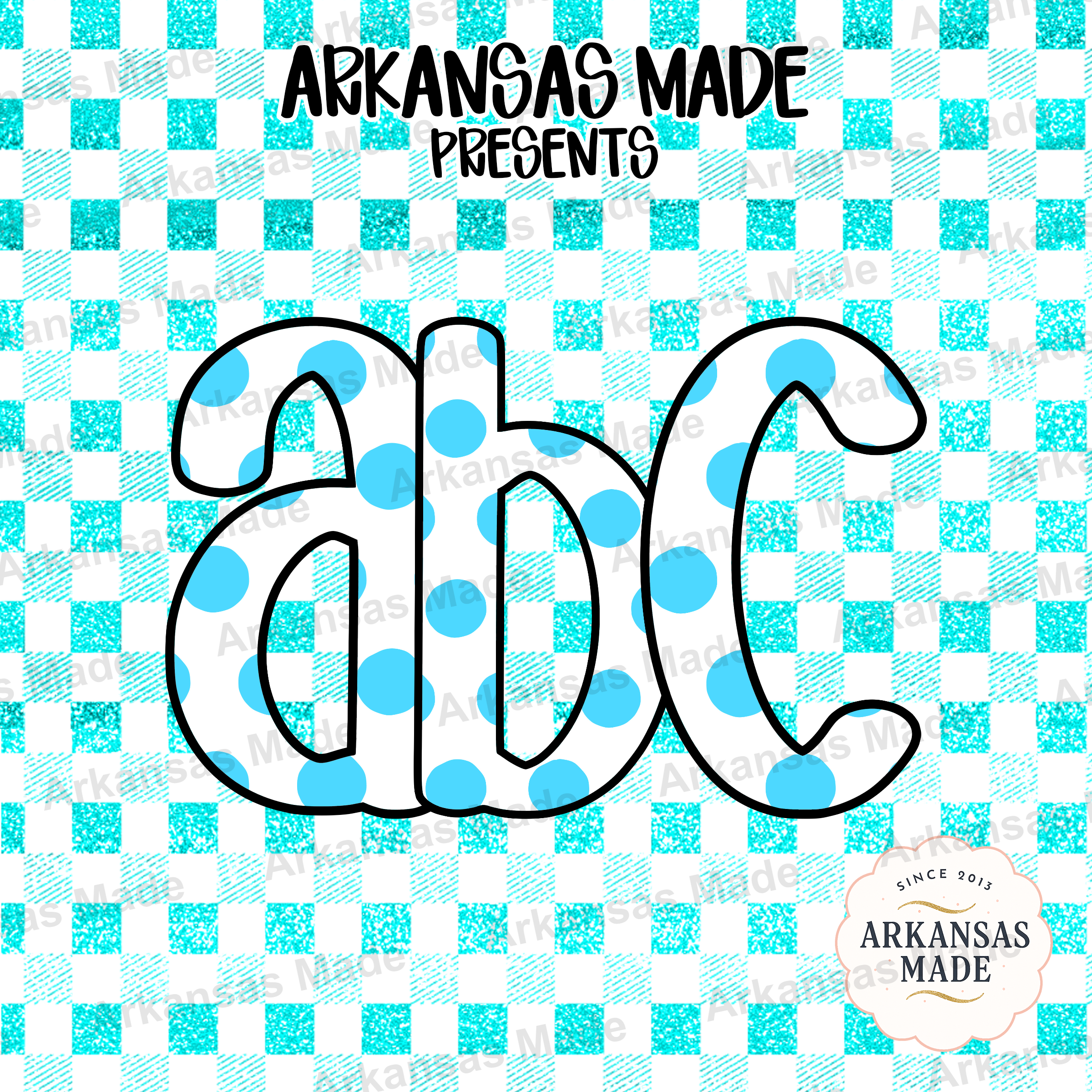 Blue Polka Dot Alphabet Digital Alpha Set | Glitter Gingham Letters PNG | Cute Sublimation Font Download - Image 4