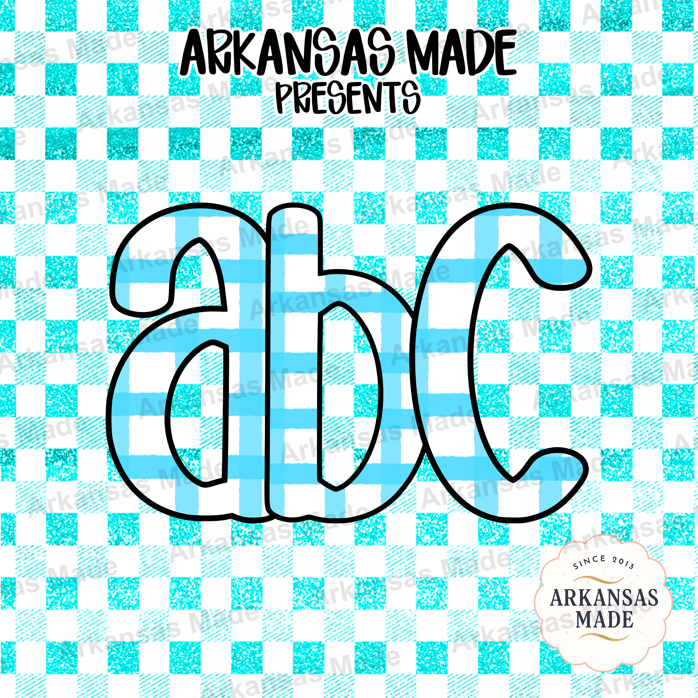Teal Gingham Alphabet Digital Download Alpha Set, Aqua Faux Glitter Letters SVG PNG Bundle, Craft Clipart, Nursery Decor - Image 4