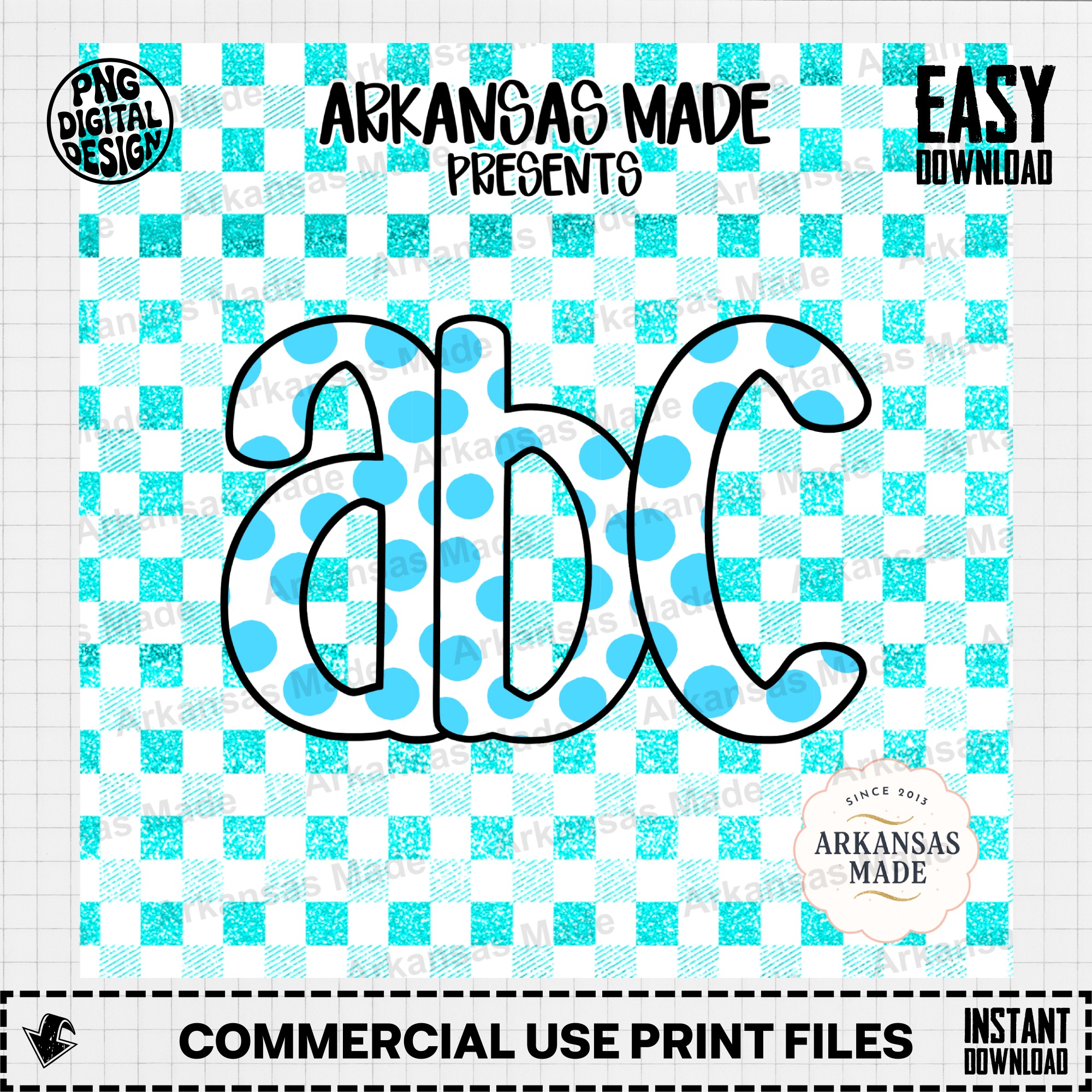 Blue Polka Dot ABC Letters Digital Download Alpha Set | Gingham Alphabet PNG for Crafters, Teachers, Nursery Decor, Sublimation - Image 2