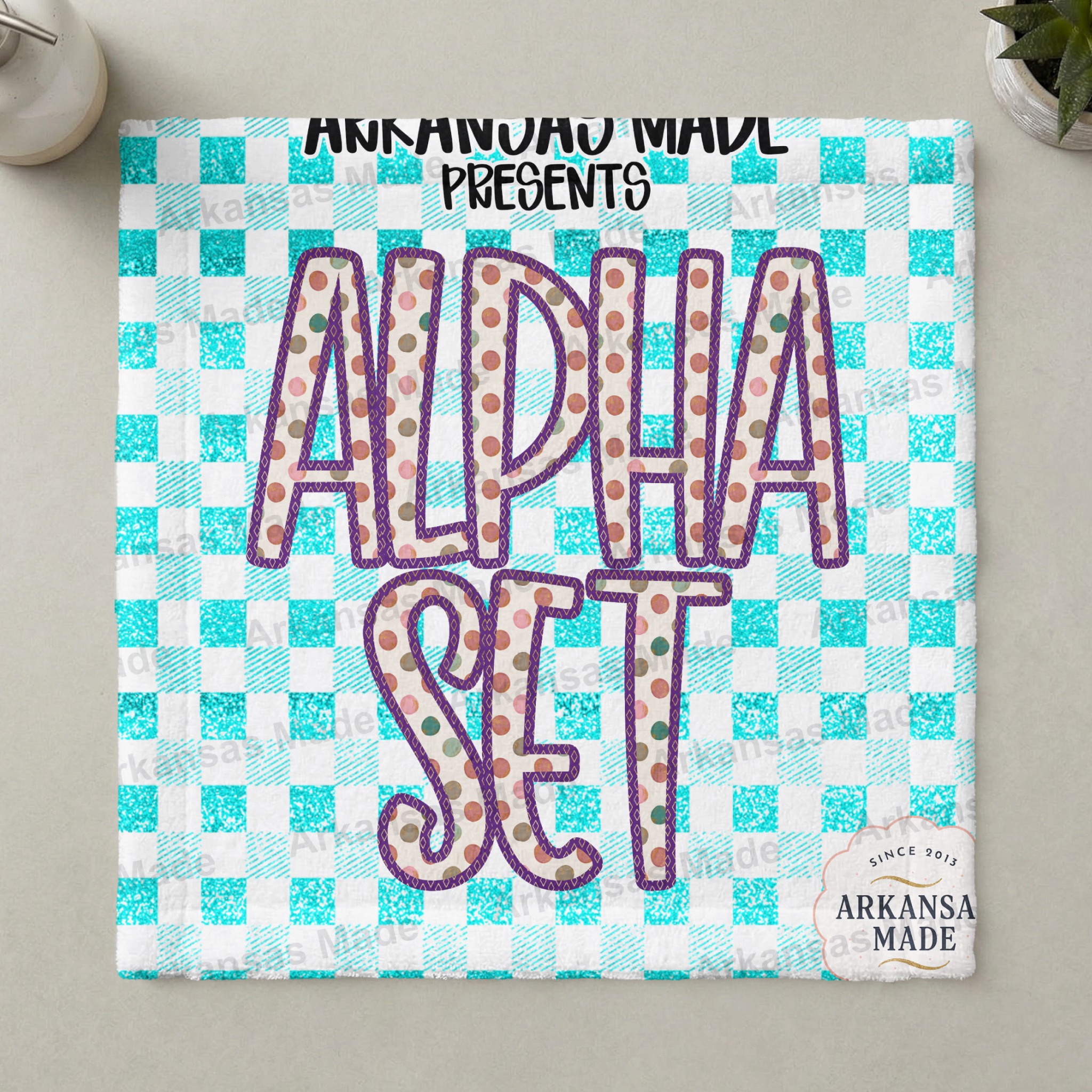 Polka Dot Alpha Set Digital Download, Faux Gold Glitter Letter Font, Teal Buffalo Plaid PNG for Sublimation, Crafter Alpha Pack, Instant - Image 3