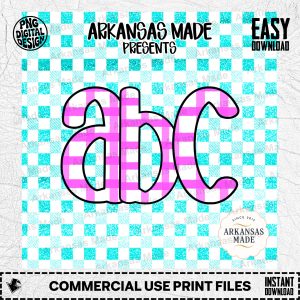 Pink Gingham Alpha Set Digital Download, Preppy Teal Glitter Buffalo Plaid Letters, ABC Clipart Bundle, Nursery Decor DIY Craft PNG