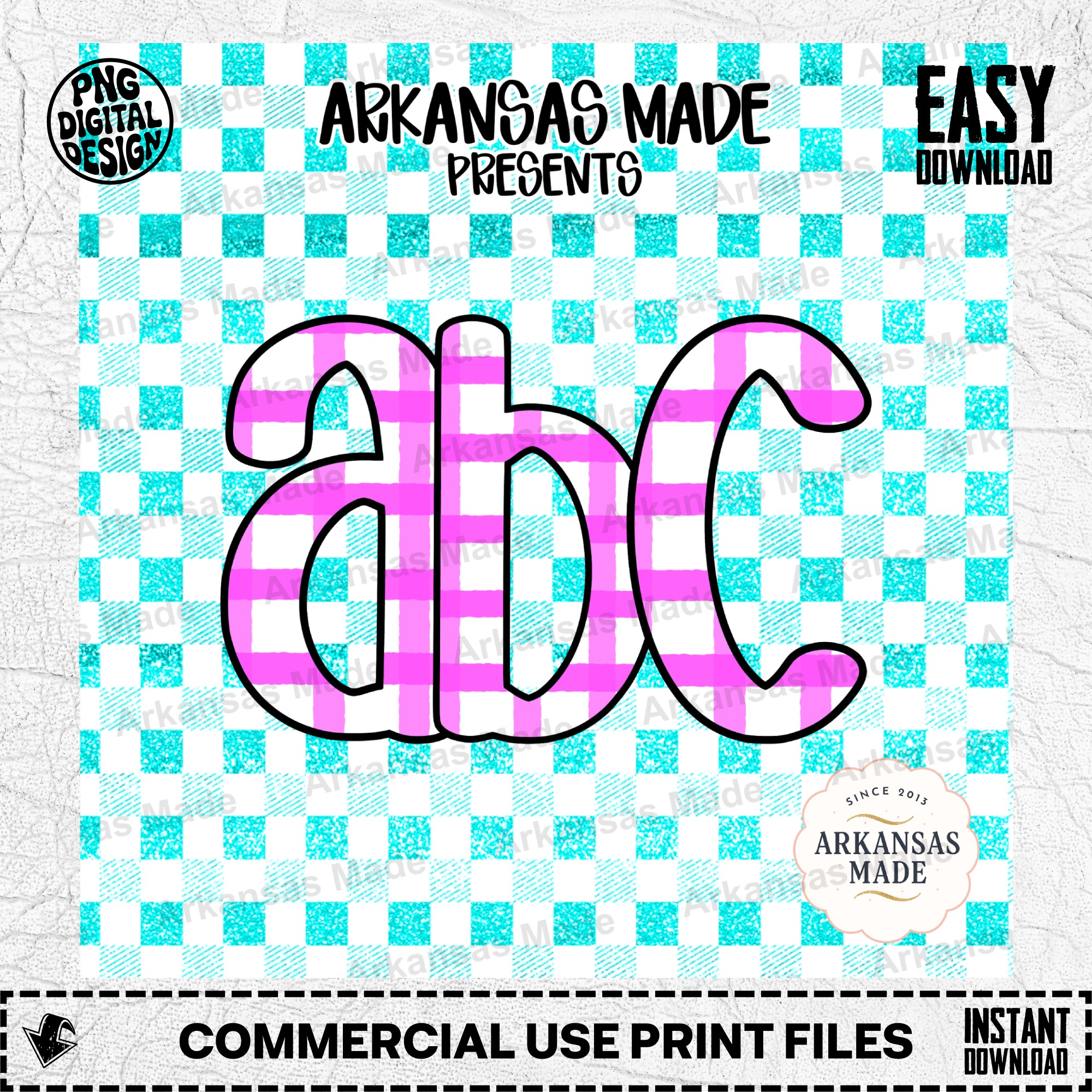 Pink Gingham Alpha Set Digital Download, Preppy Teal Glitter Buffalo Plaid Letters, ABC Clipart Bundle, Nursery Decor DIY Craft PNG