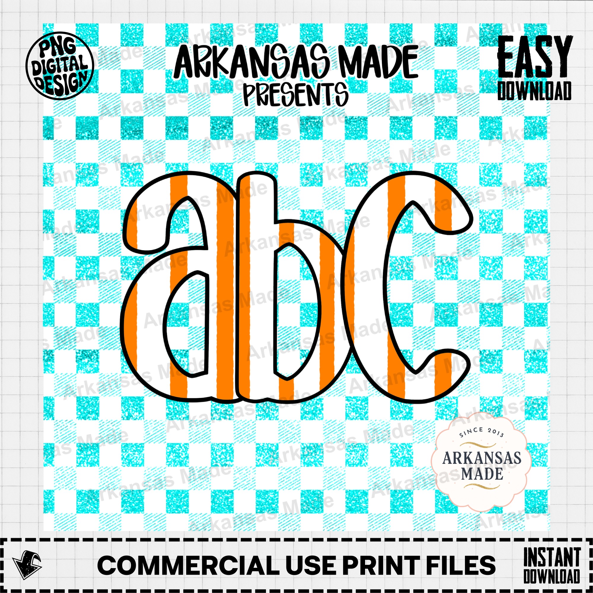 Orange Striped Digital Alpha Set | Faux Glitter Buffalo Check ABC PNG Font | Crafting Letters Download - Image 2