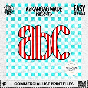 Faux Glitter ABC Digital Download Alpha Set, Red Stripe Alphabet Sublimation PNG, Teal Gingham Letters