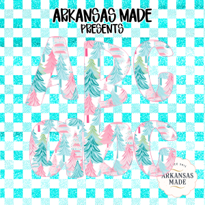 Digital, Digital Download Full A-Z Alpha, Sublimation DTF PNGs, Pastel Christmas Trees Alphabet, Winter Teal Pink Plaid Glitter Letters