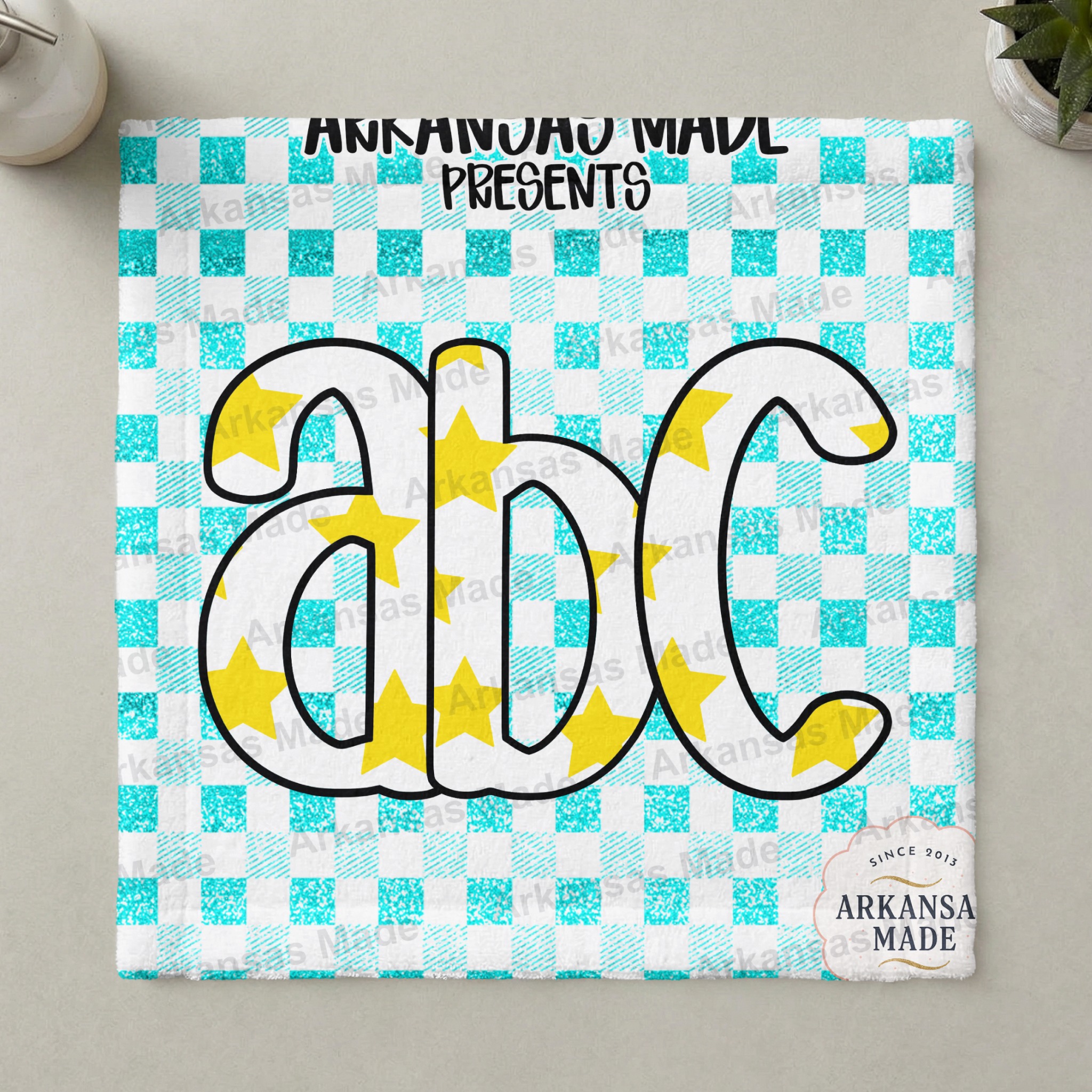 Digital Download Alpha Set | Faux Glitter Teal Gingham Star ABC Letters | Playful Teacher Clipart | Instant Download Nursery Decor - Image 3