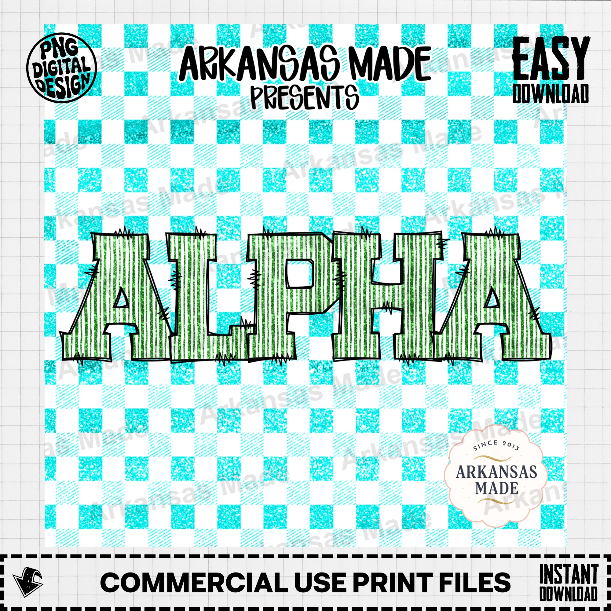 ALPHA Digital Download Alpha Set | Sorority Lettering PNG | Glitter Collegiate Font Greek Life Sublimation Design | Checkered Background SVG - Image 2