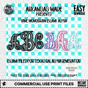 Vine Monogram Blank Alpha PNG for Texas Gal Alpha Generator, Digital Download, Sublimation DTF Ready, Custom Design Files, Instant Download