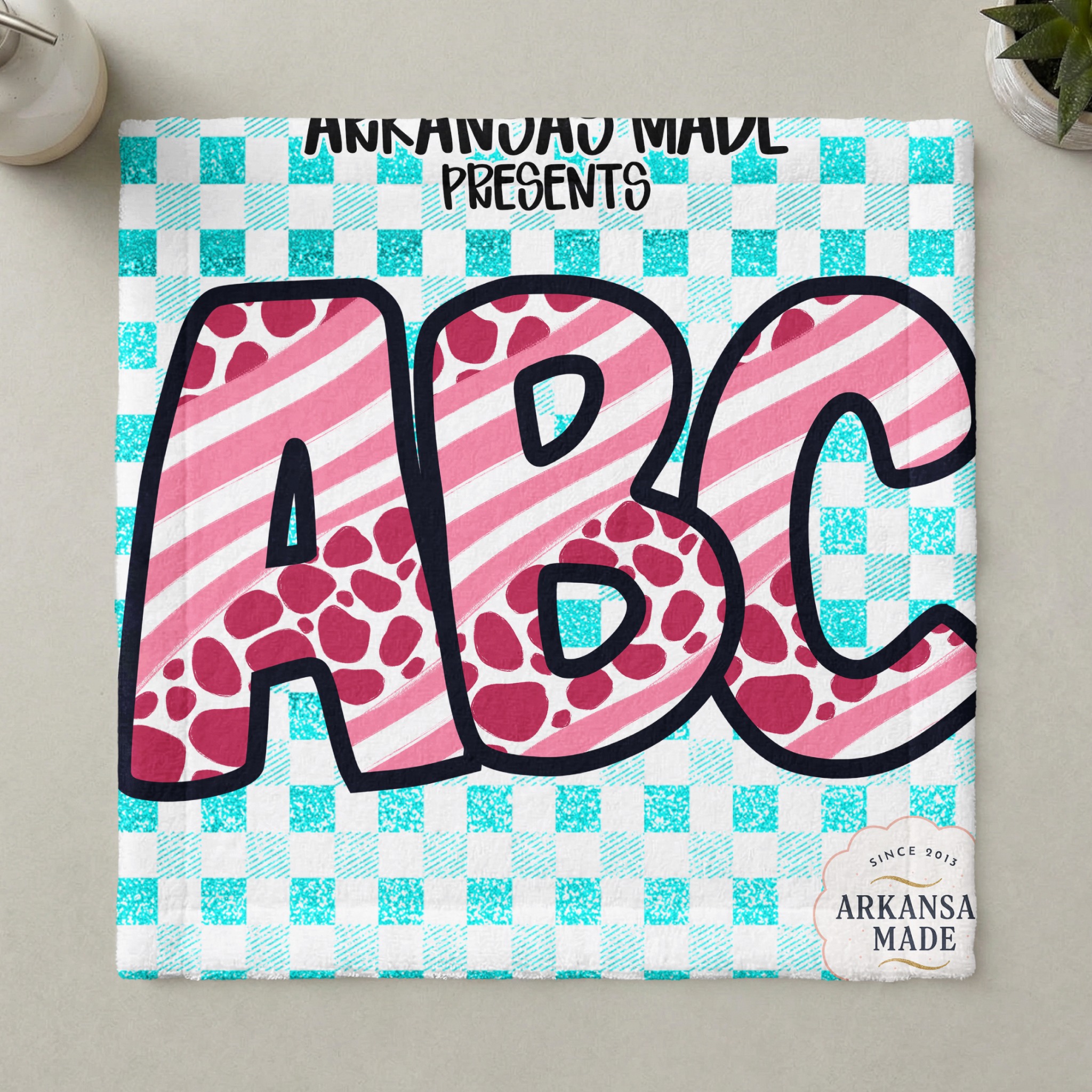 Digital, Pink Striped Abstract Spotted Full A-Z Alpha, Aqua Glitter Gingham Check, Sublimation DTF PNGs, Digital Download File, Trendy - Image 6