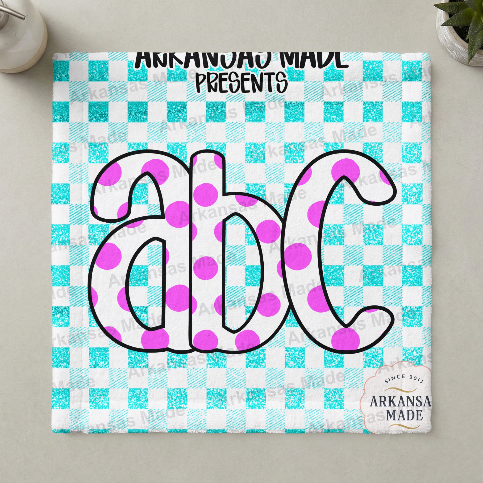 ABC Digital Download Alpha Set | Pink Polka Dot Aqua Gingham Letters Clipart | Cute Sublimation PNG - Image 3