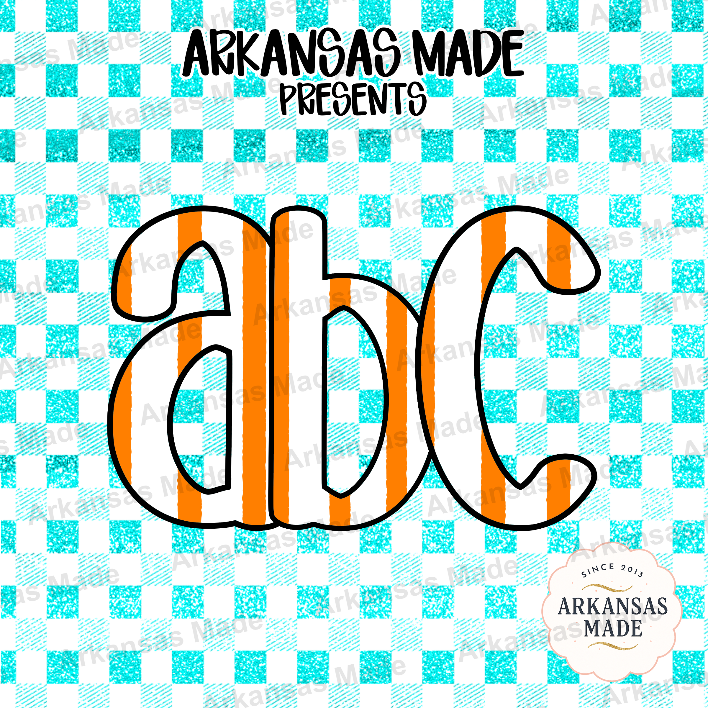 Orange Striped Digital Alpha Set | Faux Glitter Buffalo Check ABC PNG Font | Crafting Letters Download - Image 4