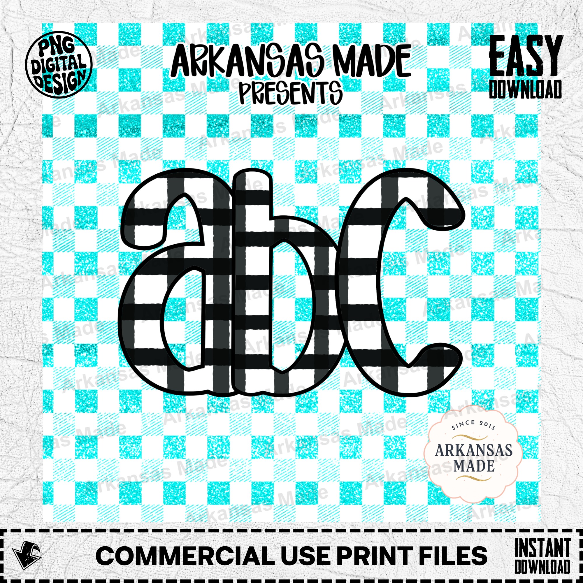 Teal Glitter Buffalo Plaid Digital Download Alpha Set PNG | Rustic Farmhouse Gingham Sparkle Letters Alphabet for Sublimation