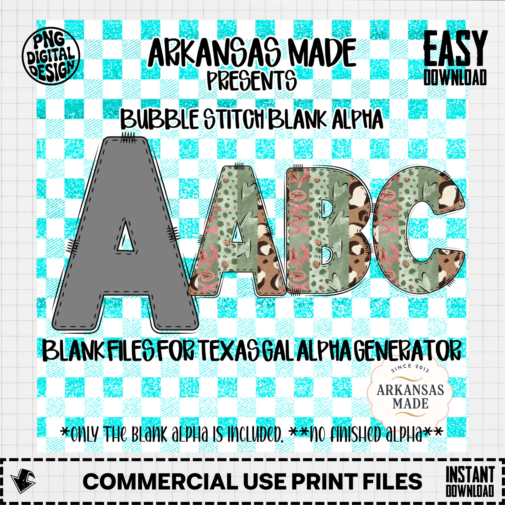 Bubble Stitch Blank Alpha Digital Download, Sublimation Ready Letters, Texas Gal Alpha Generator File, Arkansas Made ABC DIY - Image 2
