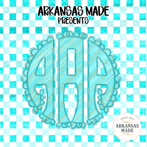 Teal Painted Glitter Scallop Monogram Sublimation PNG, DTF Digital Download, Buffalo Plaid Gingham Initial Custom Design