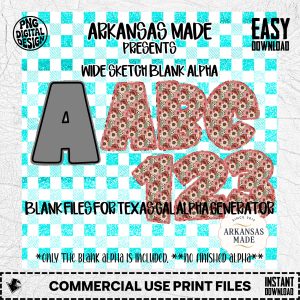 Digital Download Sublimation Blank Alpha, Wide Sketch Alphabet PNG, Texas Gal Generator Ready Files, Customizable Letters Numbers
