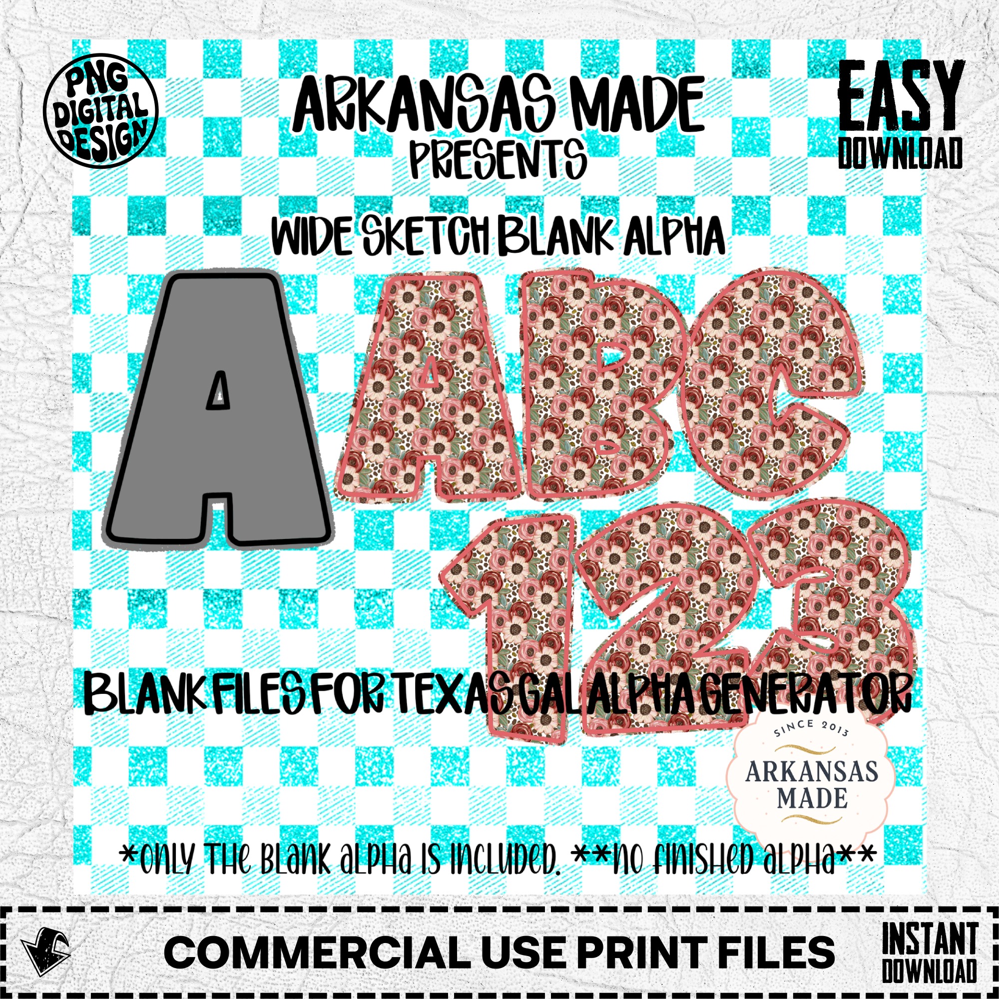 Digital Download Sublimation Blank Alpha, Wide Sketch Alphabet PNG, Texas Gal Generator Ready Files, Customizable Letters Numbers