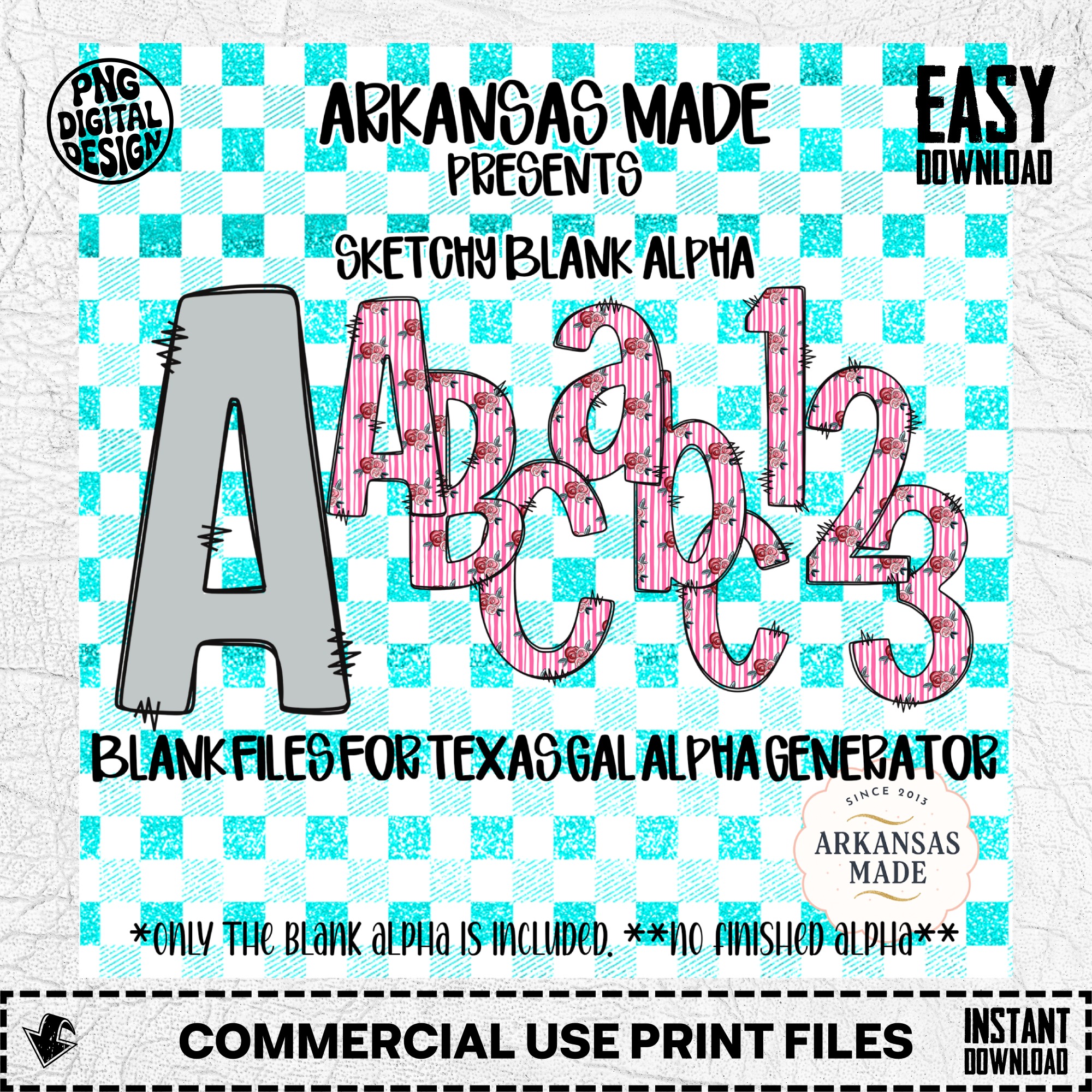 Sketchy Blank Alpha PNG Digital Download, Texas Gal Alpha Generator Files, Arkansas Made Blank Letters Numbers, Instant Download - Image 2