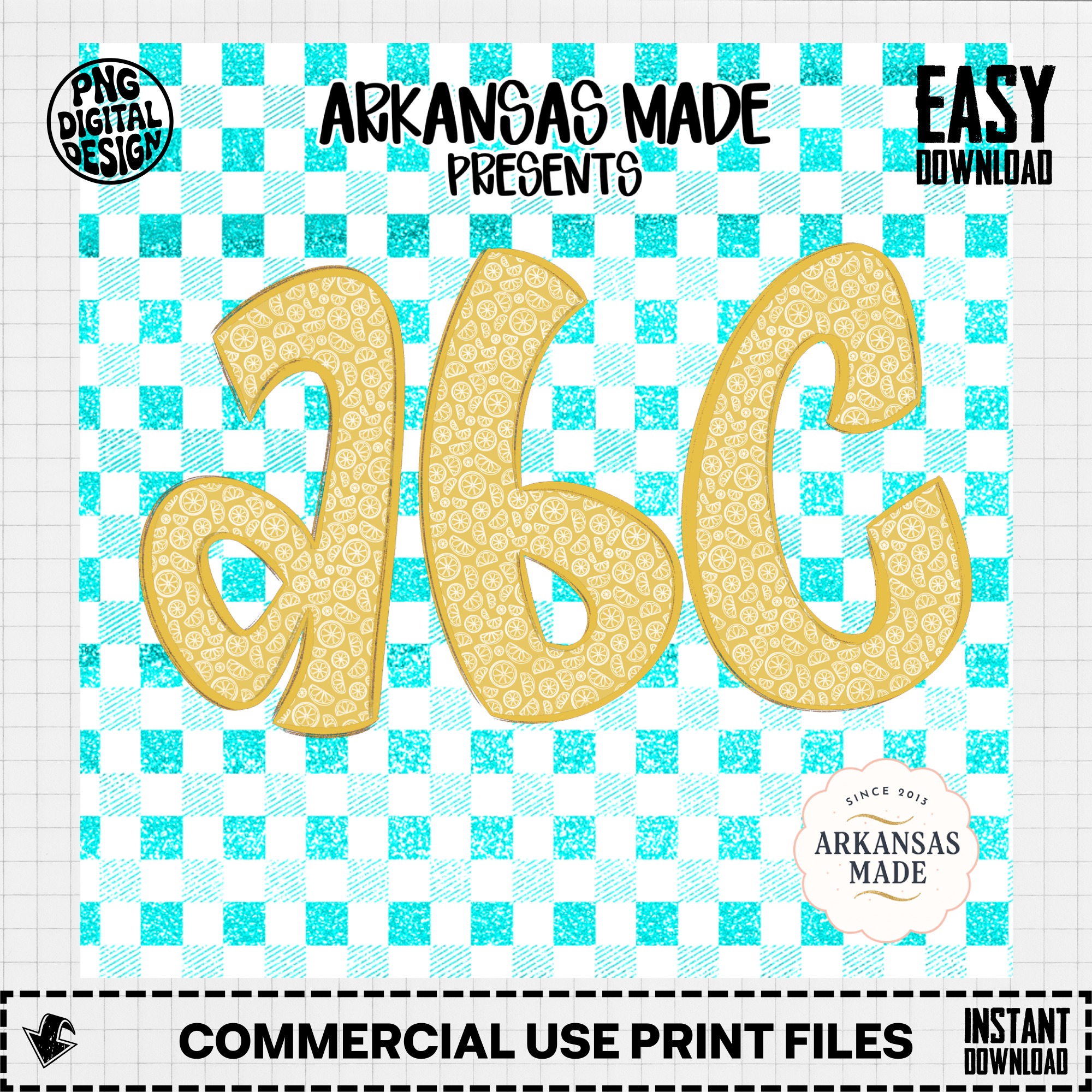 Digital Download Full A-Z Alpha, Citrus Lemon Lime ABC Letters PNGs, Summer Gingham Alphabet, Sublimation DTF File, Digital Font Art - Image 3