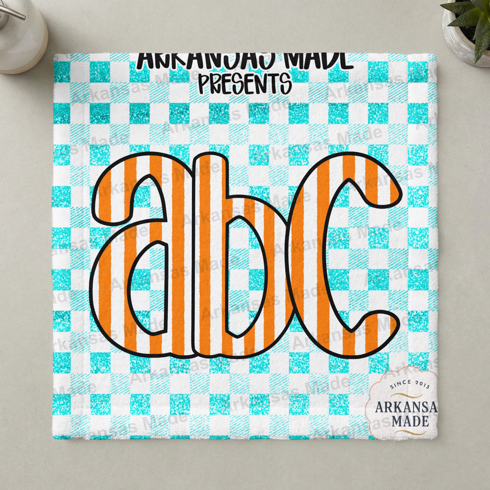 Orange Blue Striped Alpha Set, Faux Glitter Teal Gingham Letters ABC, Digital Download Alpha Set, Teacher Craft Graphic - Image 3