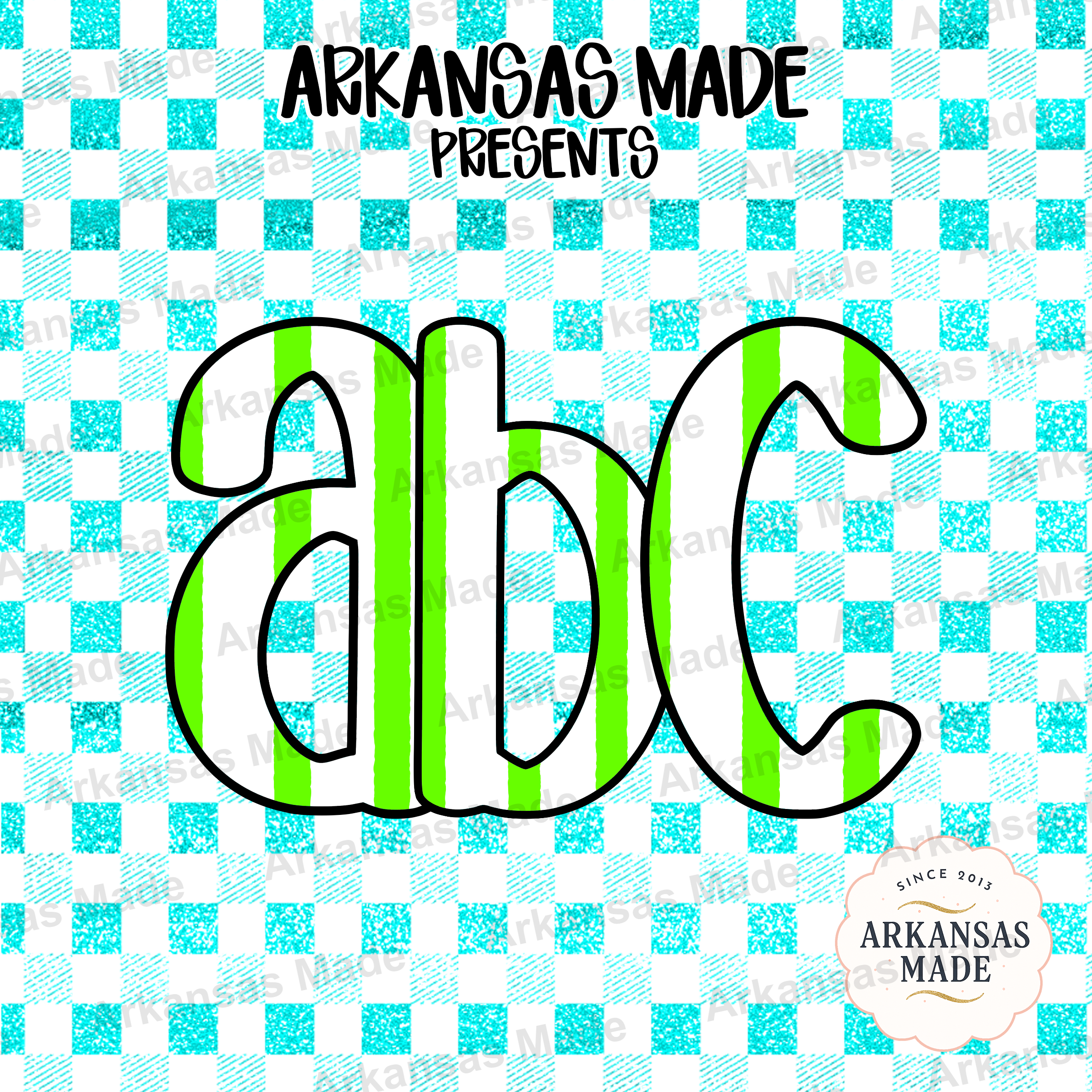 Digital Download Alpha Set Neon Green Striped Letters, Aqua Glitter Checkered Alphabet PNG, Preppy Varsity Font, Crafting Supplies - Image 4