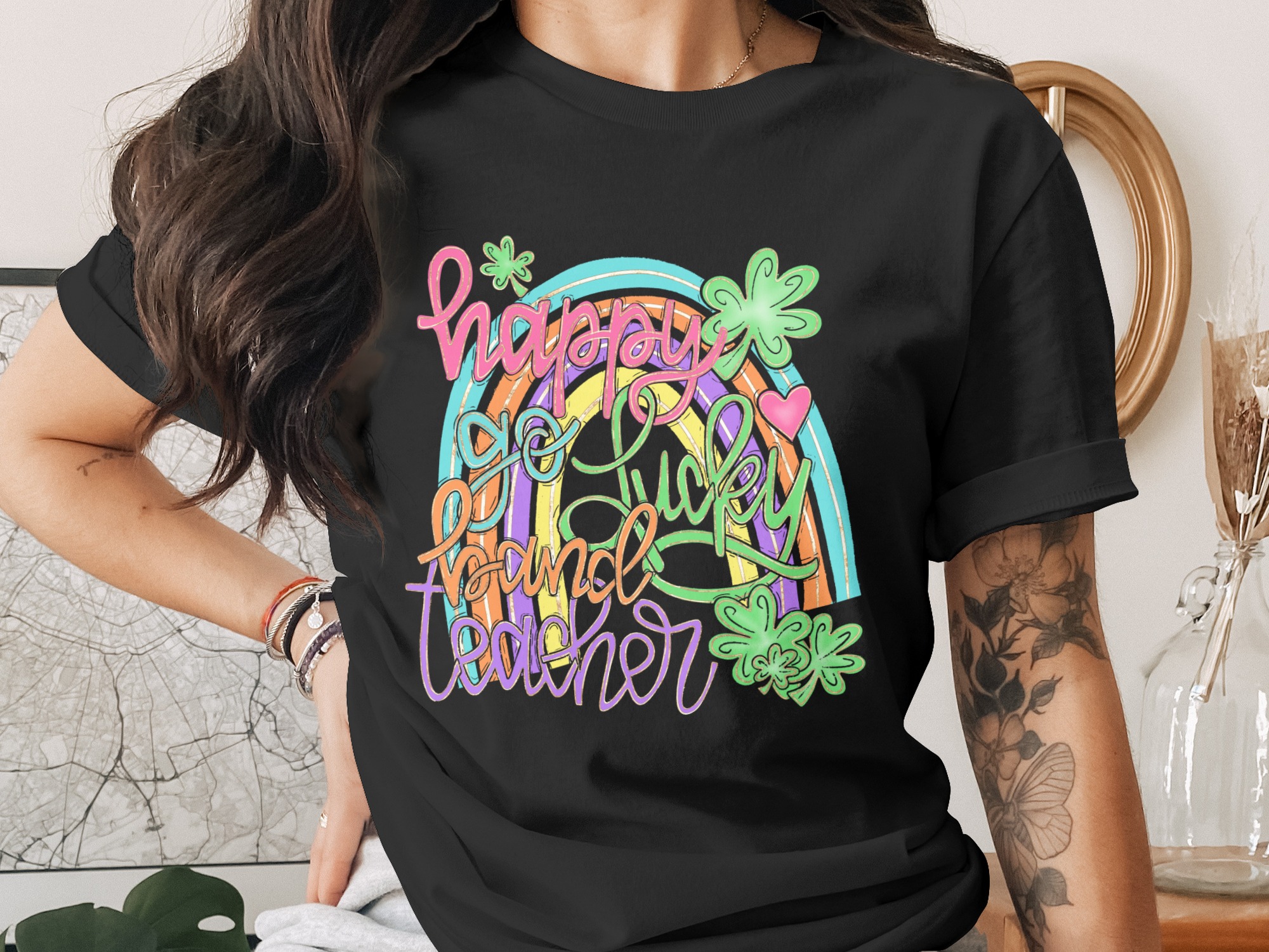 Happy Go Lucky Band Teacher PNG, St Patricks Day Digital Download, Teacher Sublimation DTF, Rainbow Clover Heart, Teacher Appreciation Gift - Image 2
