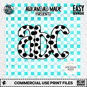 Digital Download Alpha Set, Polka Dot ABC Letters, Teal Gingham Faux Glitter Alphabet SVG PNG, Crafter Design File