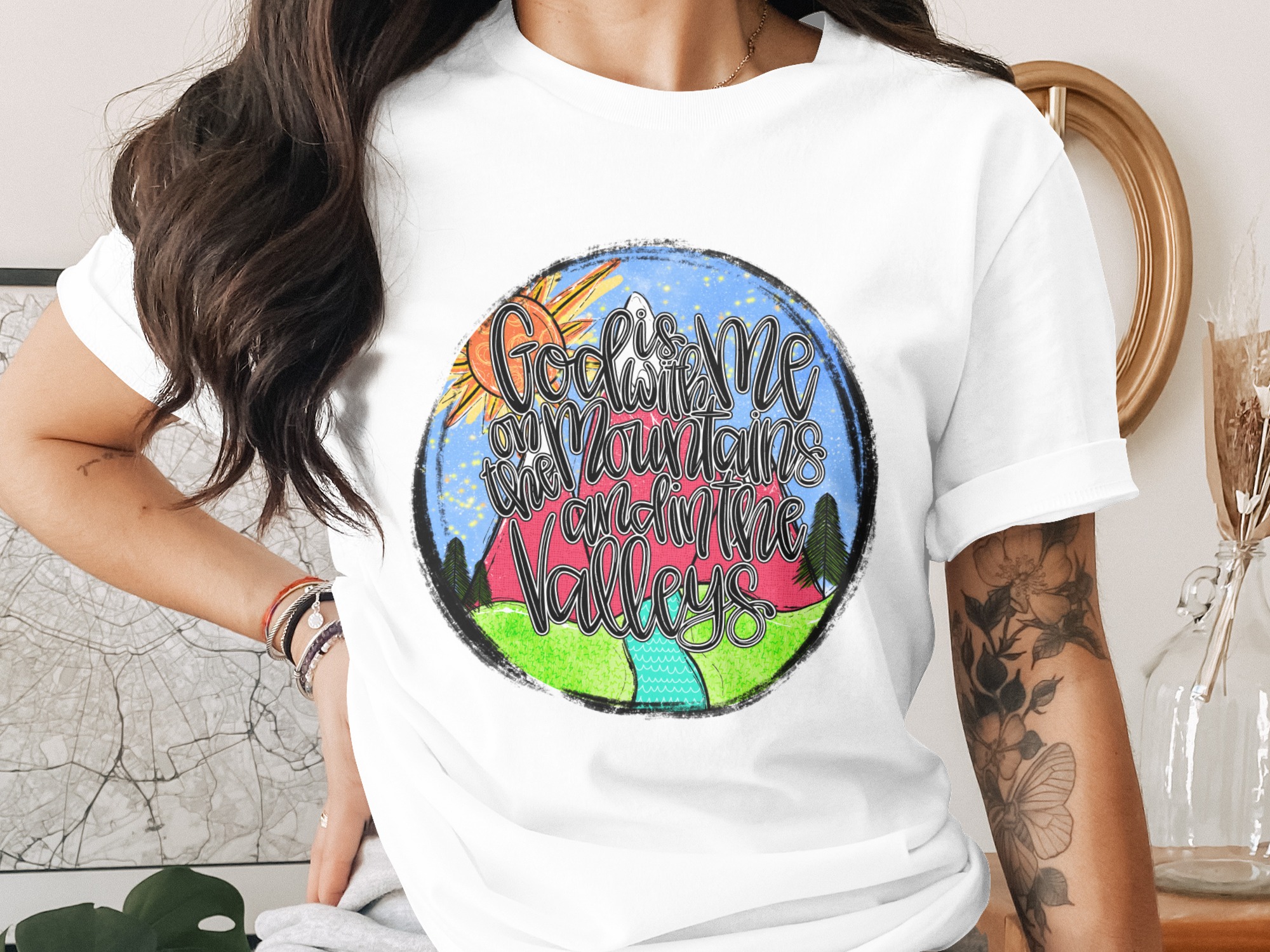 God is with me Mountains Valleys Christian Faith Digital Design - Inspirational Quote SVG PNG, Religious Encouragement Art for Believers &