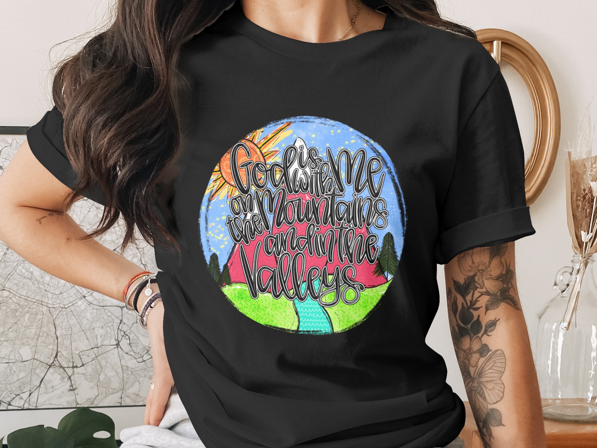 God is with me Mountains Valleys Christian Faith Digital Design - Inspirational Quote SVG PNG, Religious Encouragement Art for Believers & - Image 2