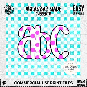 ABC Digital Download Alpha Set | Pink Polka Dot Aqua Gingham Letters Clipart | Cute Sublimation PNG
