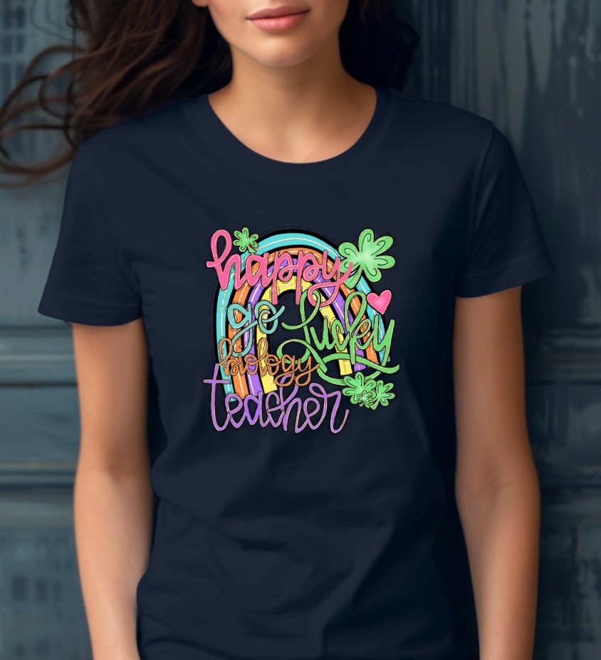 Happy Go Lucky Biology Teacher T-Shirt, St. Patrick's Day PNG, Rainbow Shamrock Digital Download, Teacher Life Tee, Lucky Clover Gift - Image 3