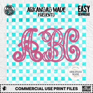 Pink Cherry Blossom Monogram SVG PNG Font Letters, Faux Glitter Teal Gingham Alpha Set, Personalized Digital Download