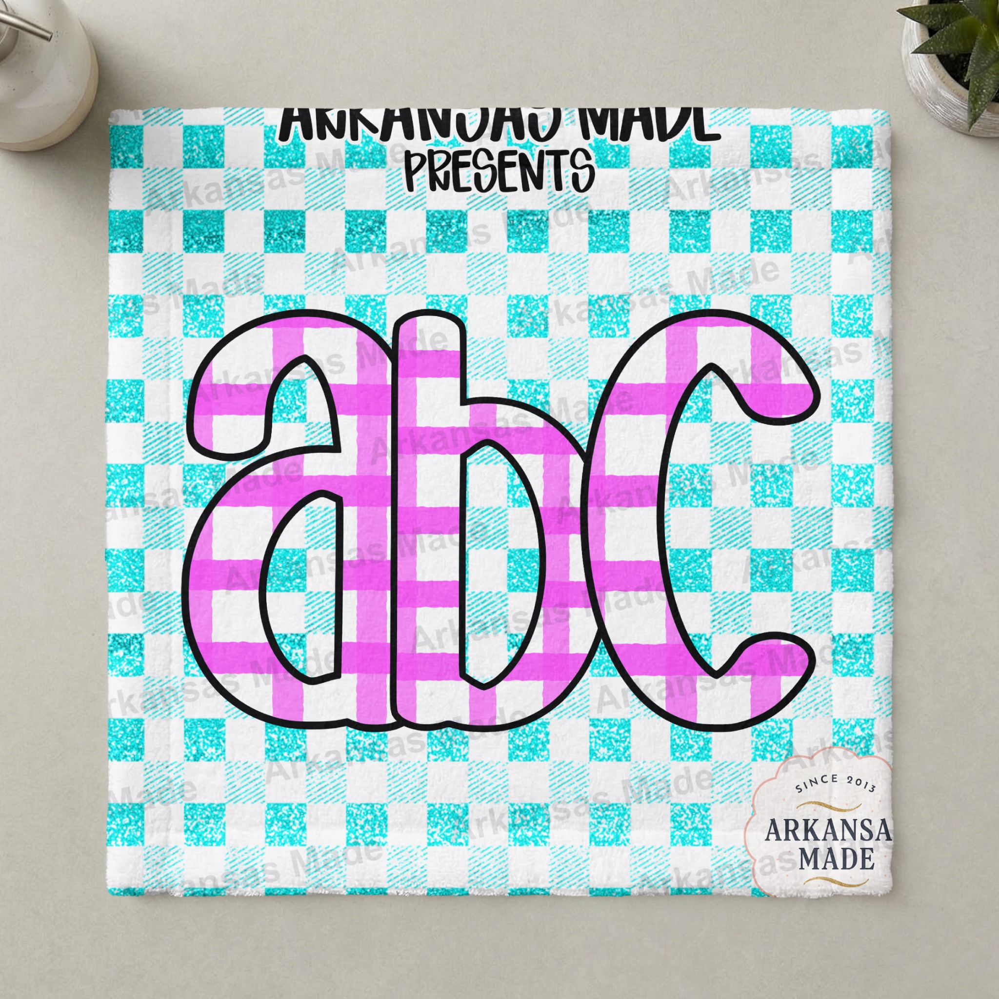 Pink Gingham Alpha Set Digital Download, Preppy Teal Glitter Buffalo Plaid Letters, ABC Clipart Bundle, Nursery Decor DIY Craft PNG - Image 3