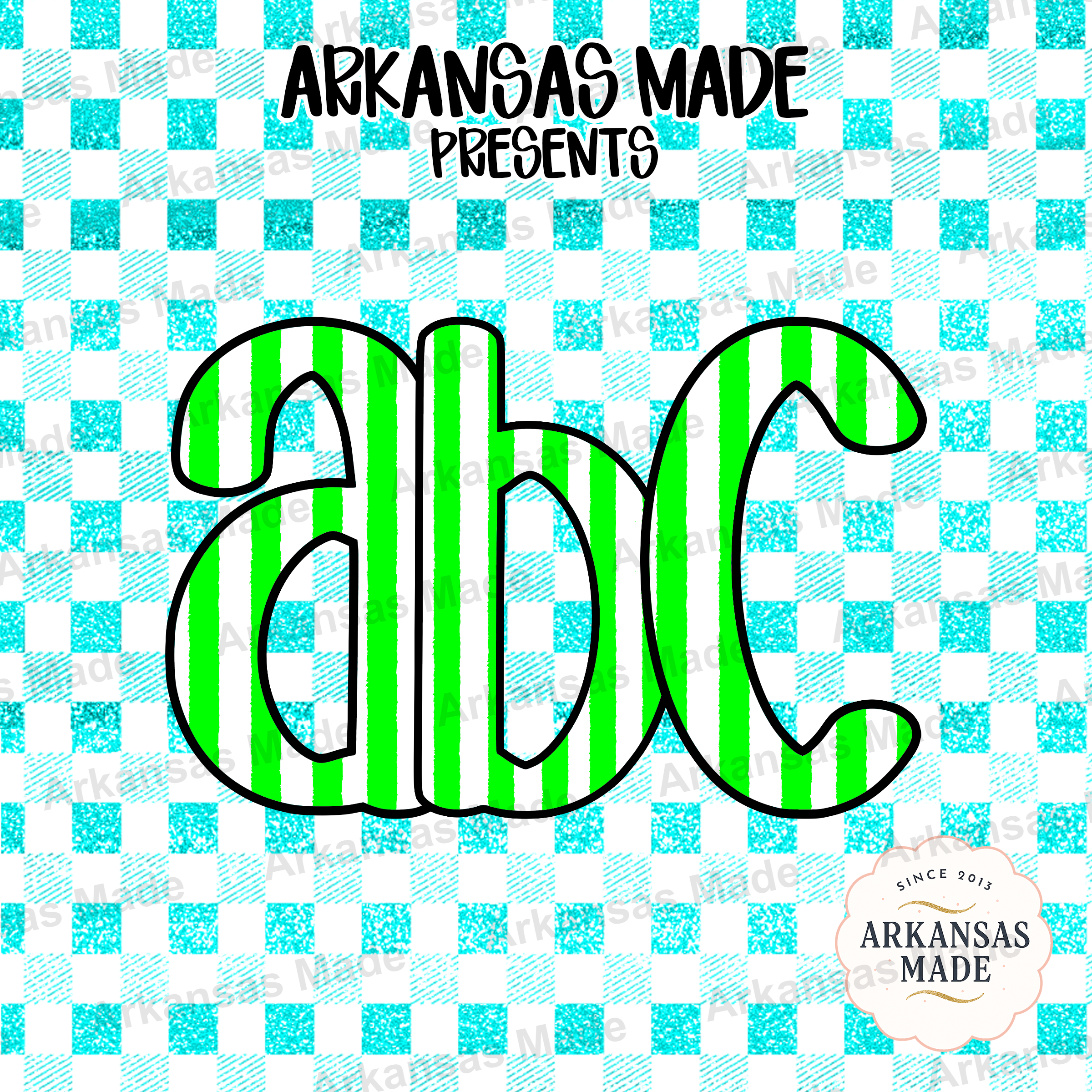Green Striped ABC Digital Download Alpha Set - Teal Gingham Faux Glitter Alphabet Clipart for Teachers & Crafters - Image 4
