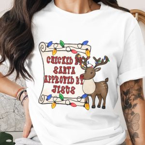 Checked by Santa Approved by Jesus PNG, Christmas Reindeer Lights Digital Download, Christian Holiday Sublimation DTF, Xmas Faith Tee Design