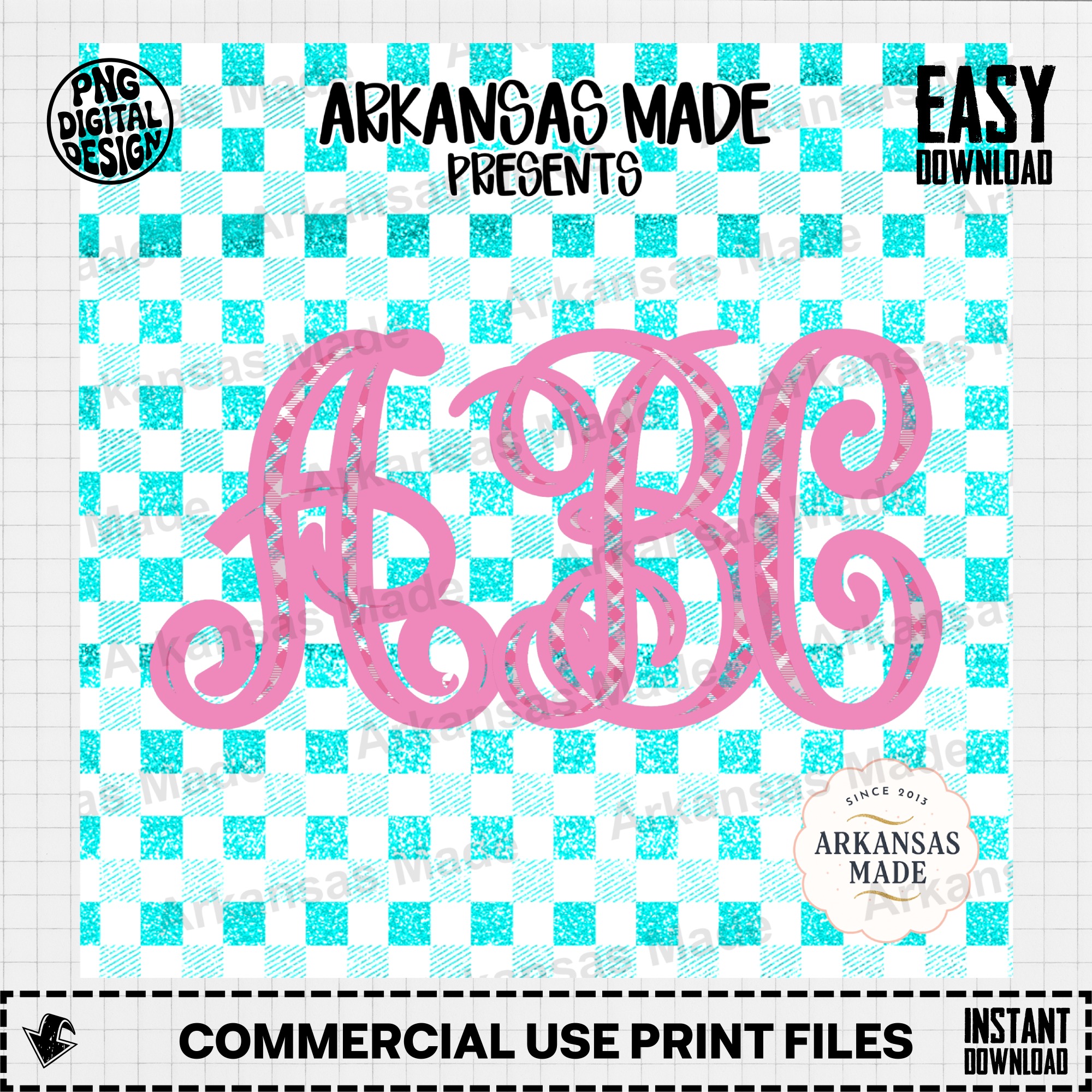 Pink Plaid Glitter Monogram Alpha Set Digital Download, Script Font Letters SVG PNG, Personalized Initials Design Bundle - Image 2