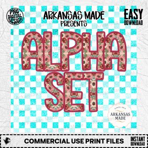 Floral Alpha Set Digital Download PNG | Pink Rose Faux Glitter Letters | Teal Buffalo Plaid Font Clipart | Sublimation Alphabet