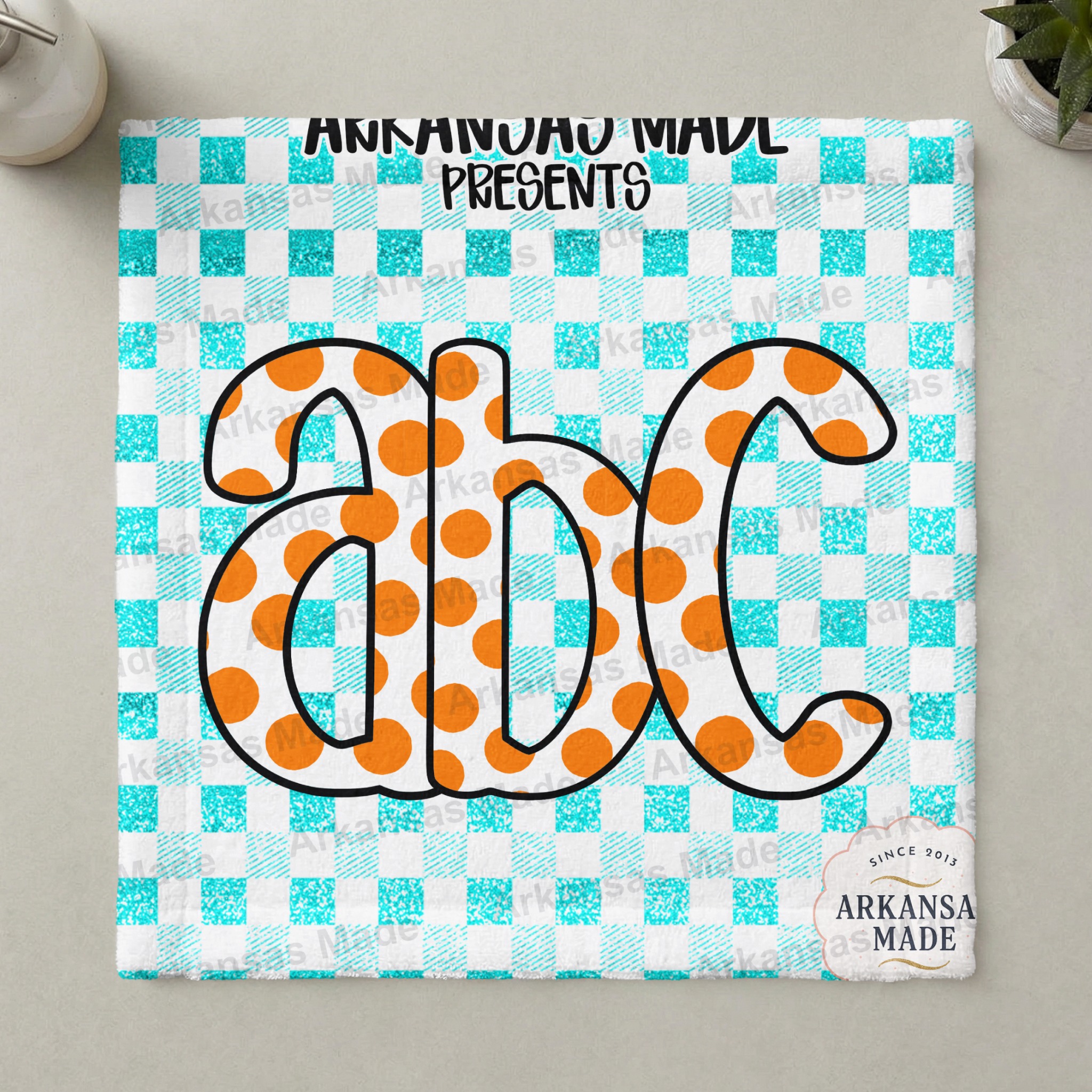ABC Alphabet Letters Digital Download Alpha Set, Orange Polka Dot Teal Glitter Gingham Craft PNG Bundle - Image 3