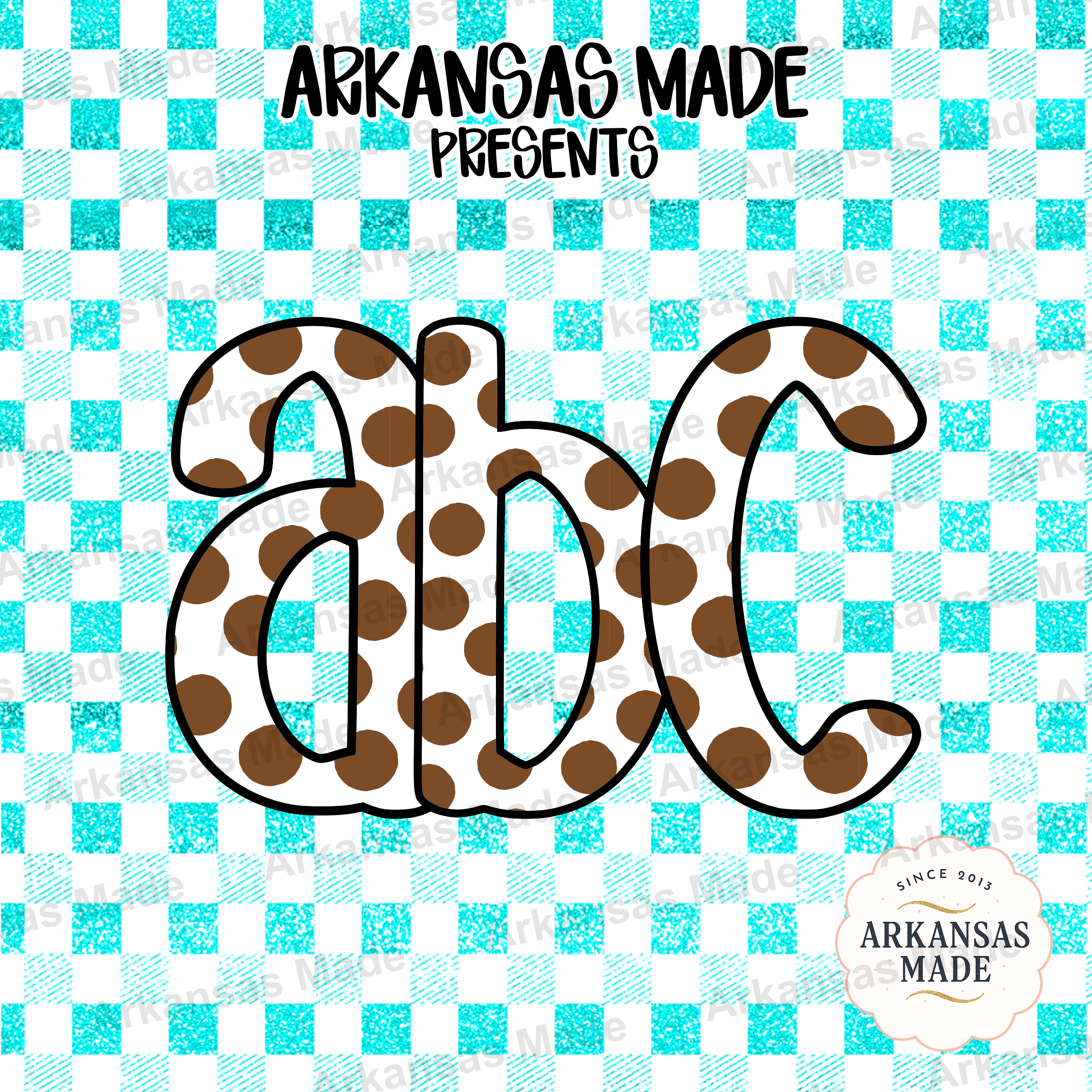 Brown Polka Dot Alphabet PNG Digital Download Alpha Set - Teal Gingham Faux Glitter Letters Numbers Clipart - Image 4