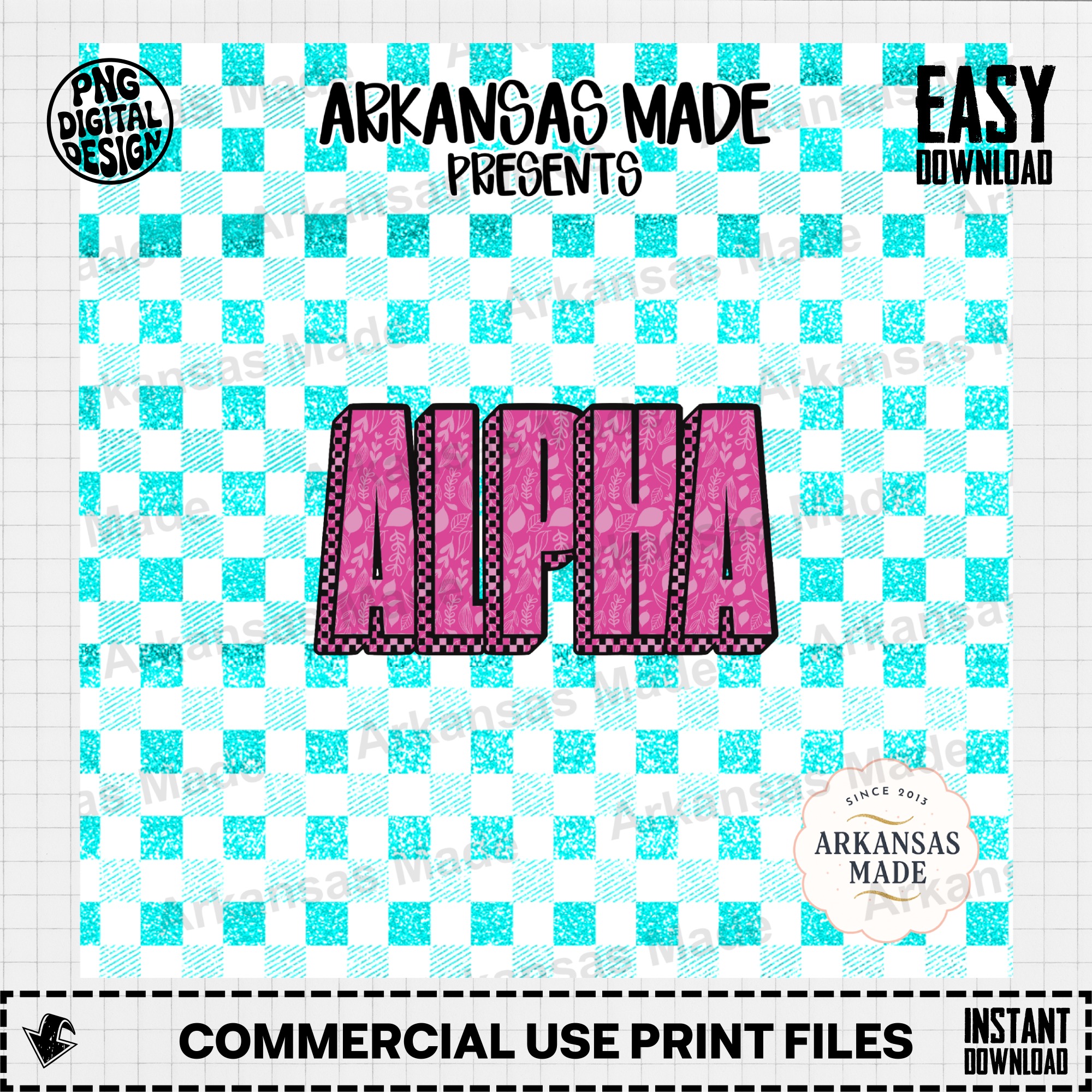 Pink Floral Glitter Gingham Digital Alpha Set | Sorority Letter PNG Download | Aesthetic Chunky Alphabet for Crafts & DIY - Image 2