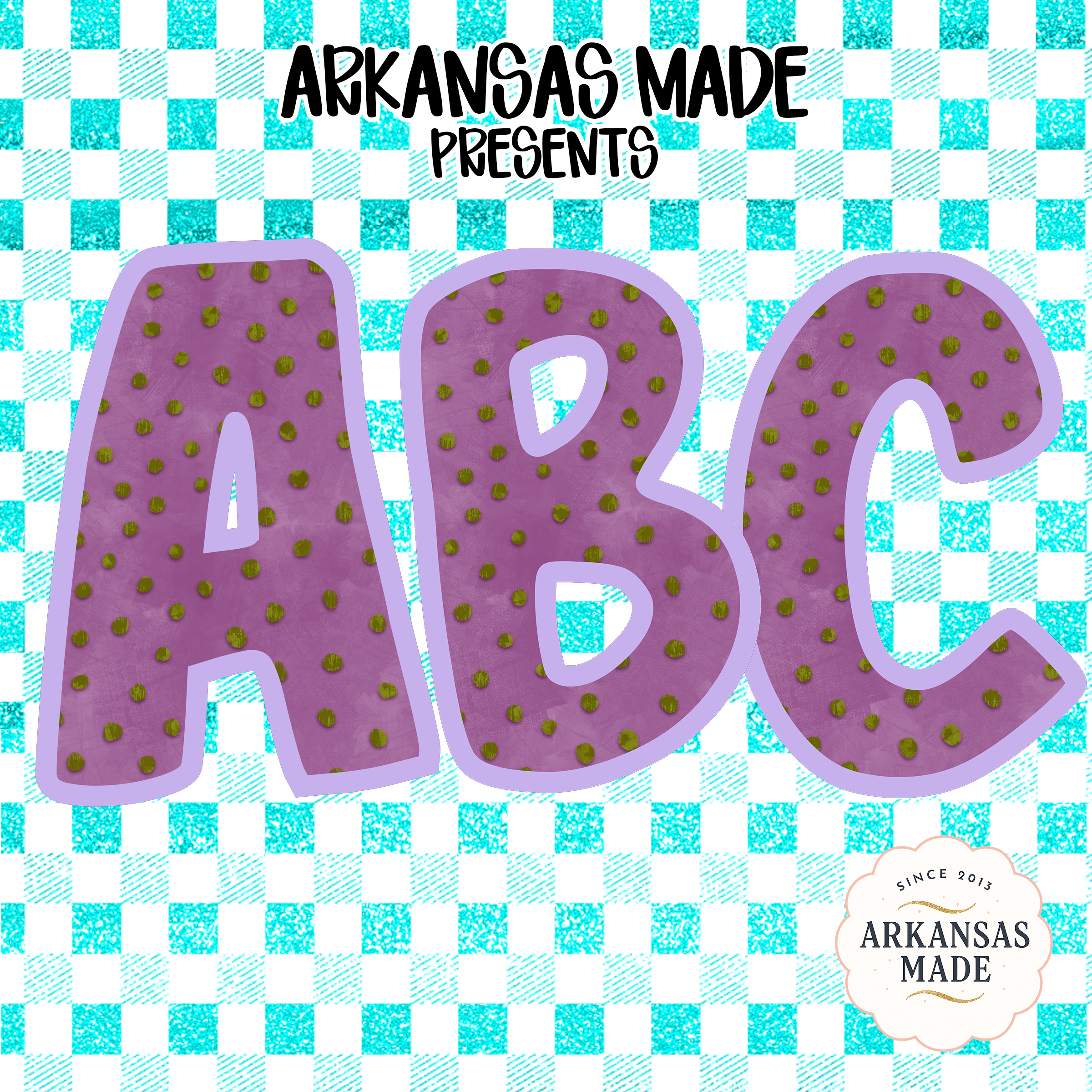 Purple Polka Dot ABC Letters Digital, Gingham Checkered Alphabet PNG Bundle, Sublimation DTF Full A-Z Alpha Download, Craft Design File