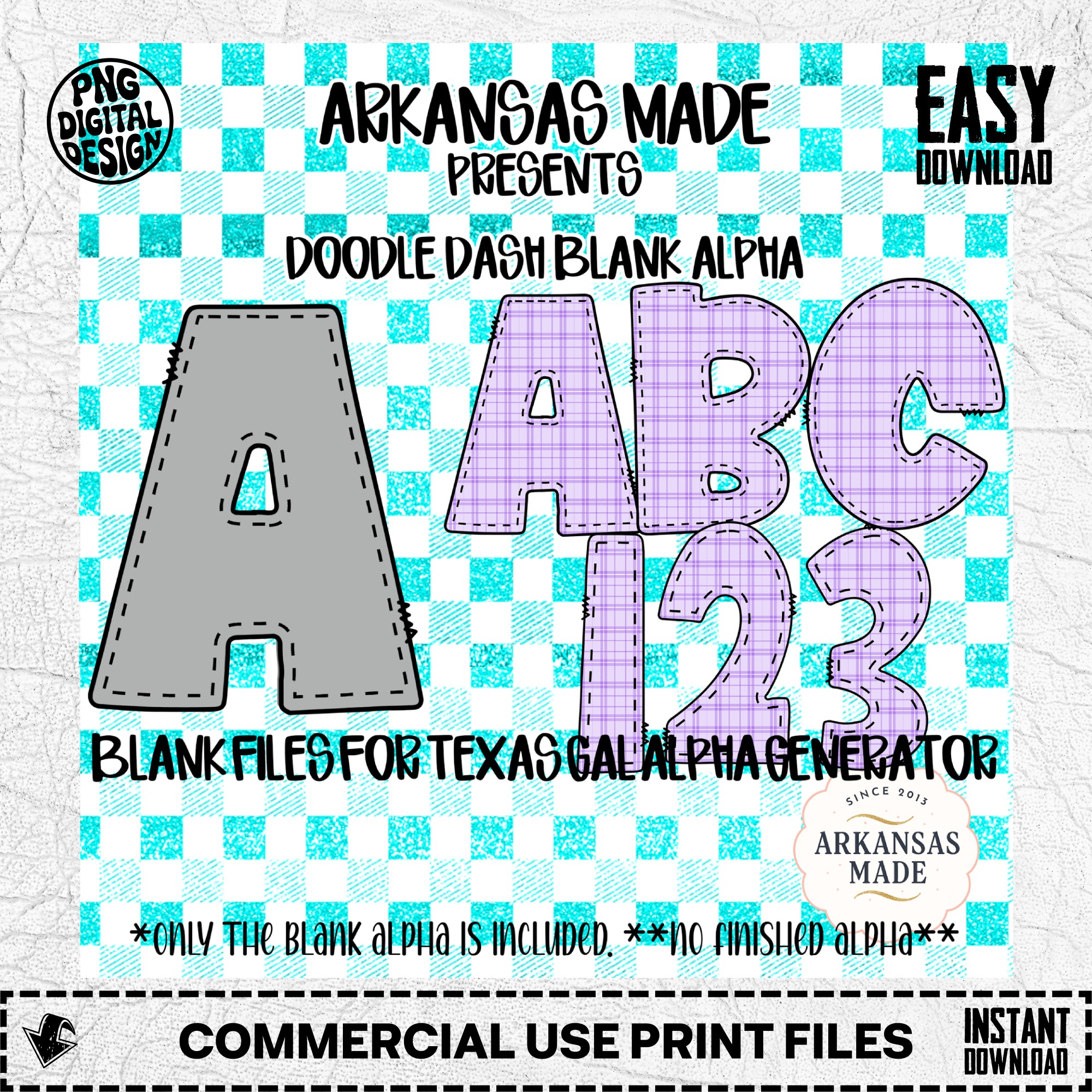 Doodle Dash Blank Alpha Digital Download, Sublimation Files, Texas Gal Alpha Generator, Custom Letters and Numbers PNG