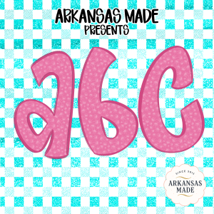 Pink Floral Glitter Alphabet, Teal Gingham Checkered A-Z, Digital Download, Sublimation DTF PNGs, Full Letter Set, Cute ABC Design